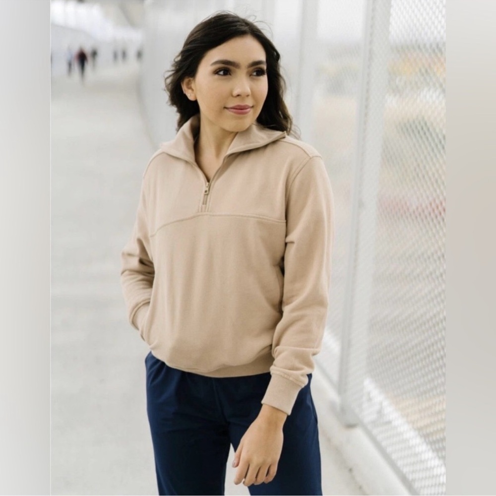ZYIA Neutral Beige Quarter-Zip Pullover